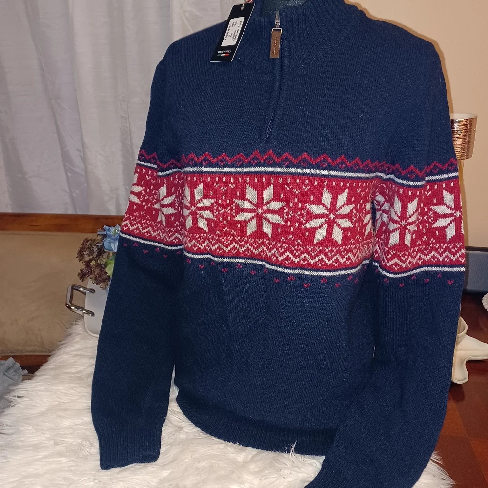 New Daniele Blasi Men's Medi Wool Blend 1/4 Zipper Men's Snowflake Sweater Italy